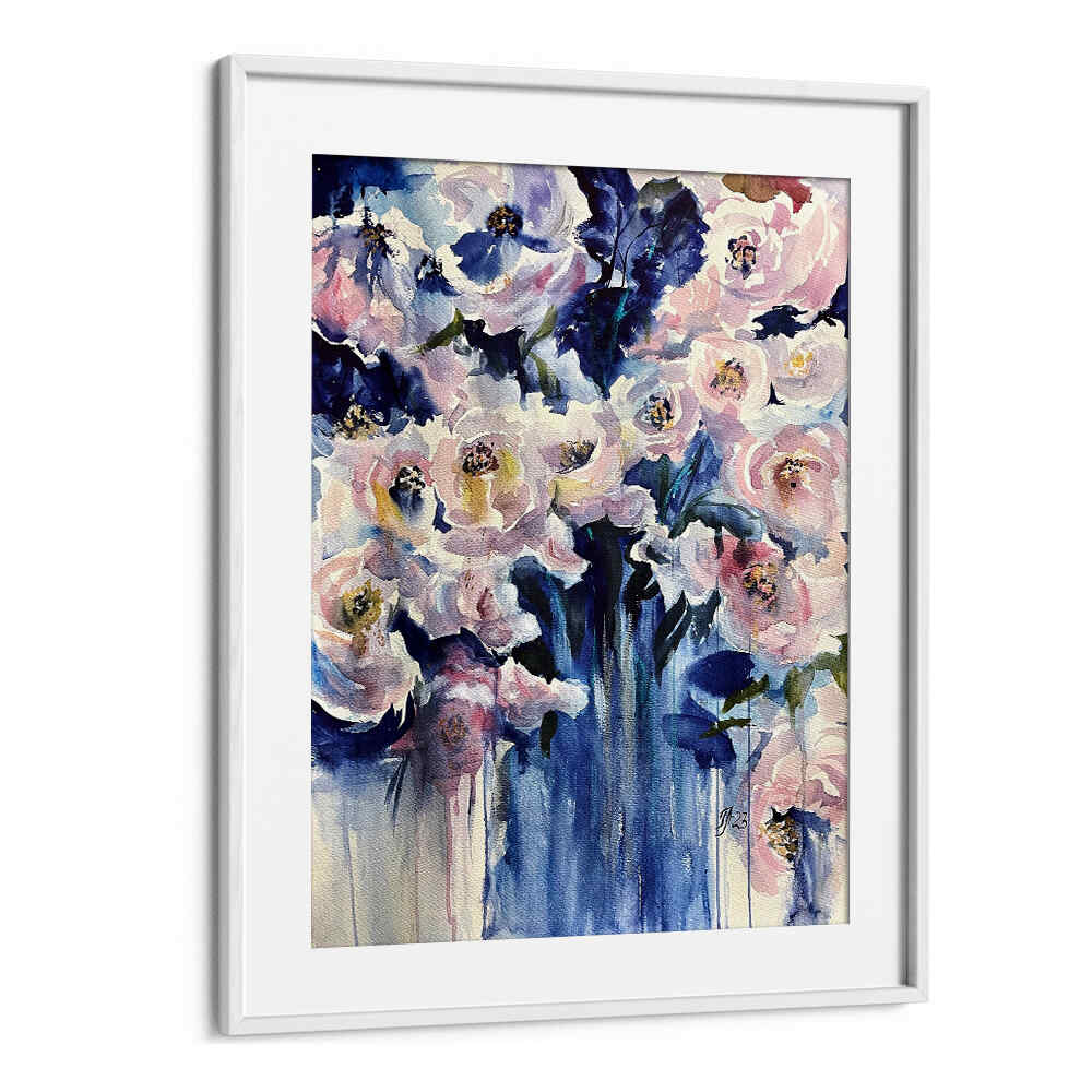 BLUE VASE , FLORAL FLOWER PAINTINGS