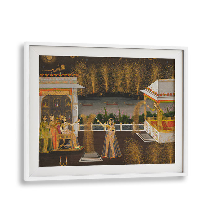 ROYAL WOMEN CELEBRATING DIWALI , INDIAN ART PAINTINGS