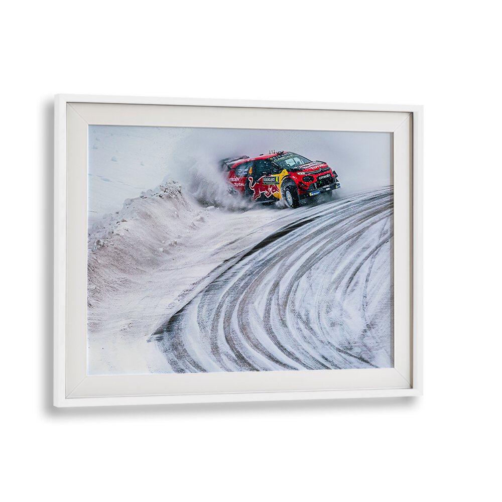CITROEN C3 WRC racing through snow, showcasing the thrill of rally racing in stunning photography prints.