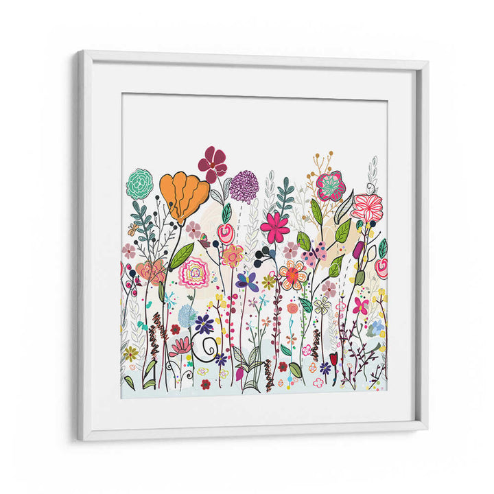 WHITEMOUNT COLORFUL WILDFLOWERS , KIDS ROOM PAINTINGS bright framed floral art with playful pastel blooms for kids