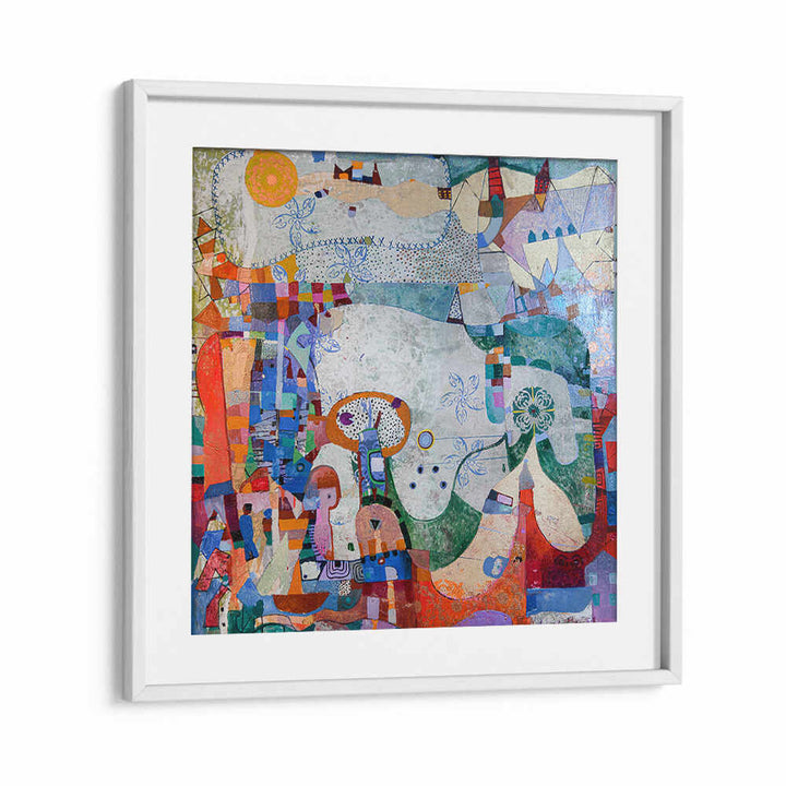 DISTANT VILLAGE , ABSTRACT PAINTINGS by WhiteMount — abstract landscape in muted earth tones, hazy village forms
