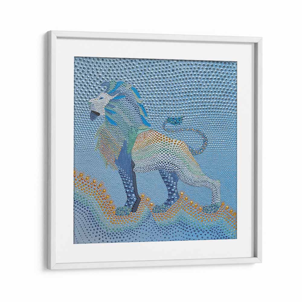 Dotted Majesty Lion, an exquisite animal painting showcasing vibrant colors and intricate textures to enhance your decor.