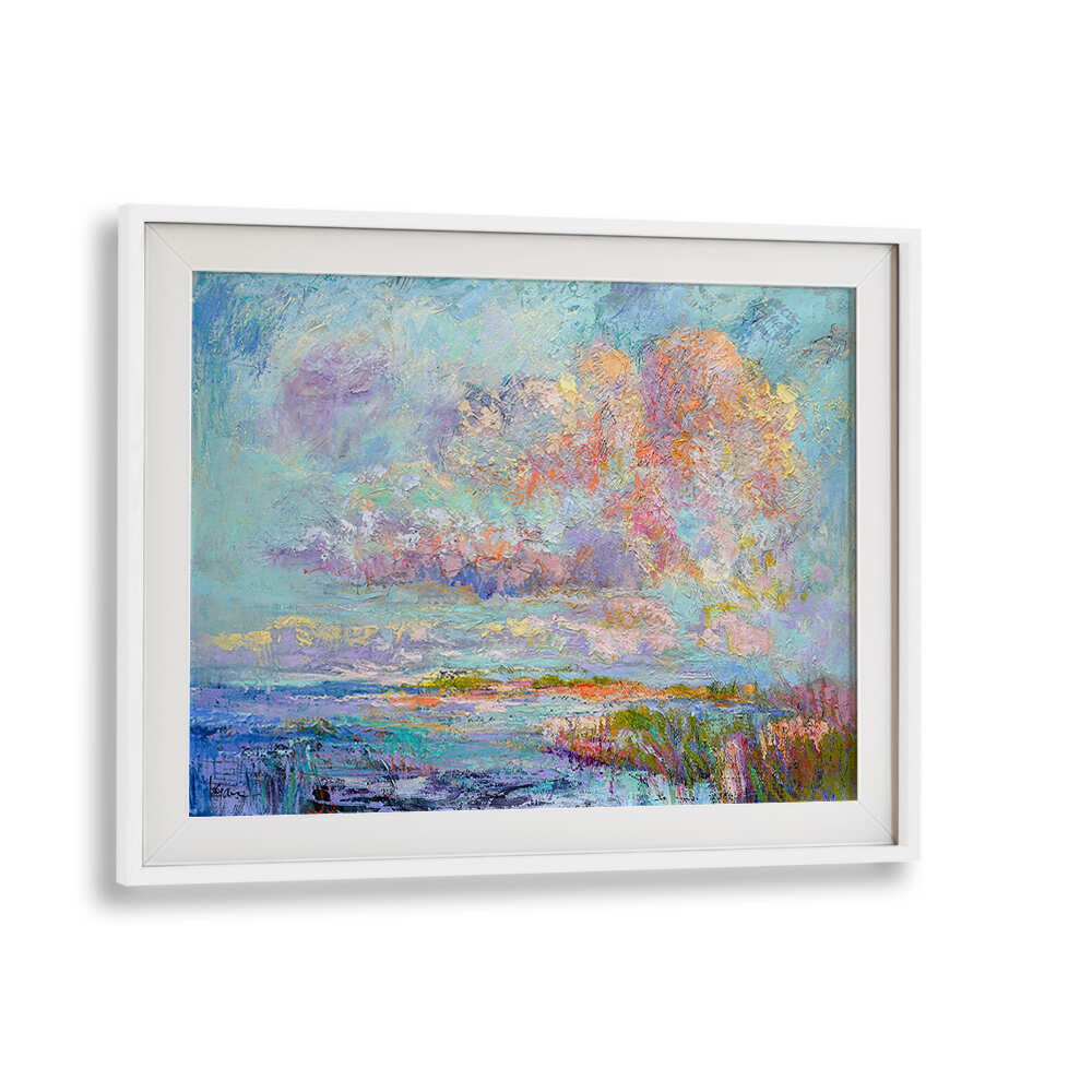 WHITEMOUNT framed abstract seascape with pastel clouds and marsh, DREAMSCAPE HUES , LANDSCAPE PAINTINGS collection