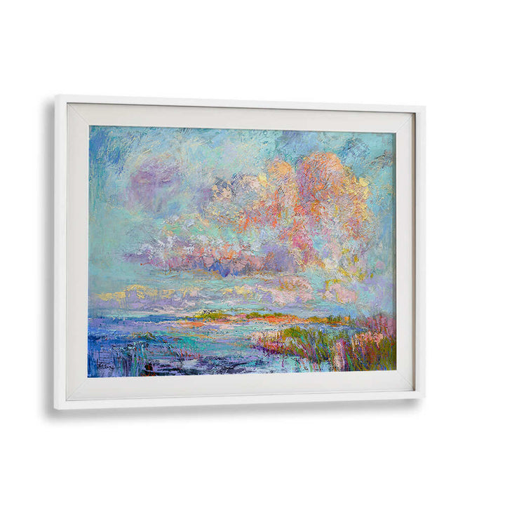 WHITEMOUNT framed abstract seascape with pastel clouds and marsh, DREAMSCAPE HUES , LANDSCAPE PAINTINGS collection