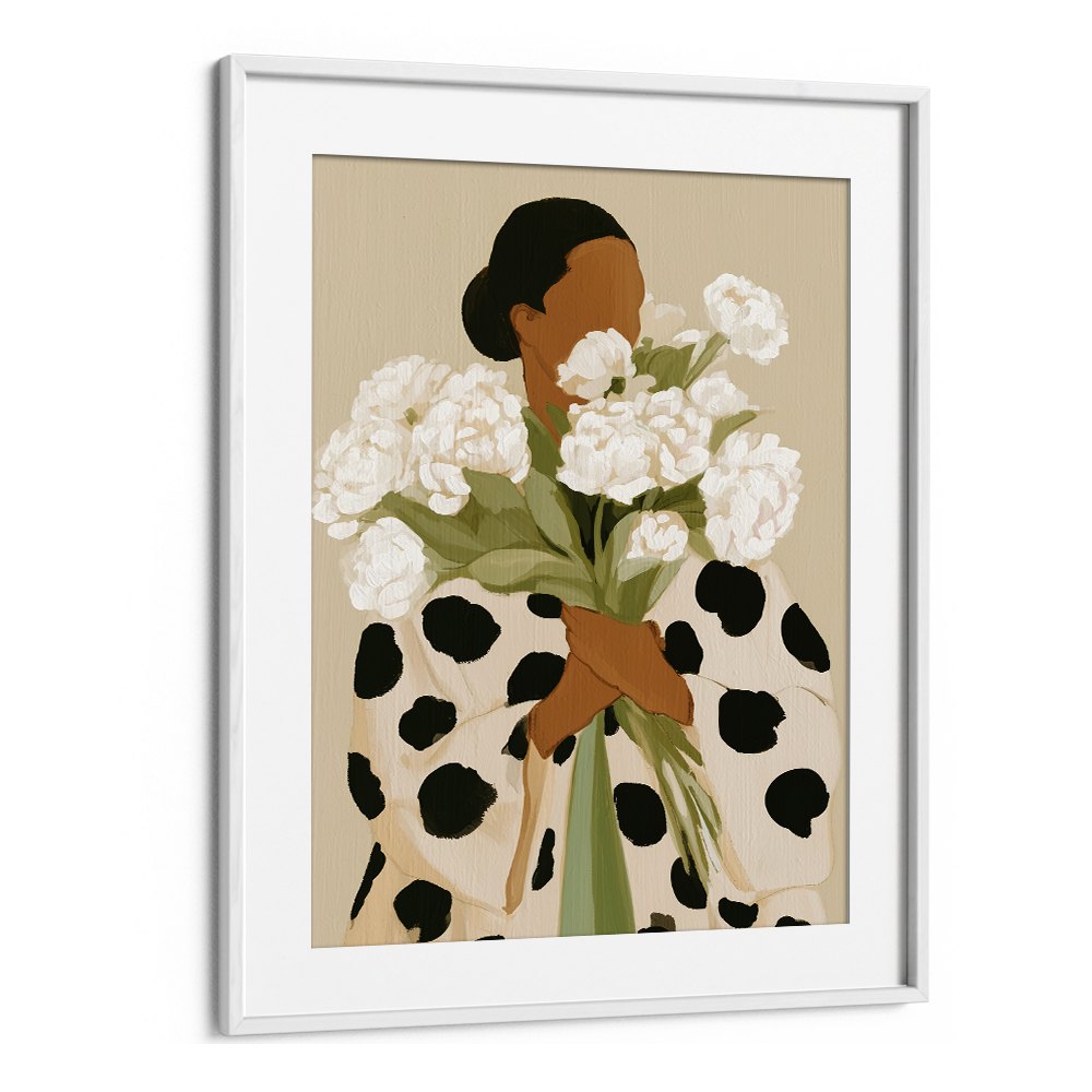 ELEGANT WOMAN WHITE PEONIES