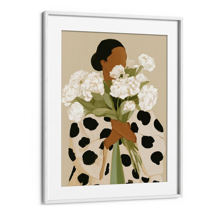 ELEGANT WOMAN WHITE PEONIES