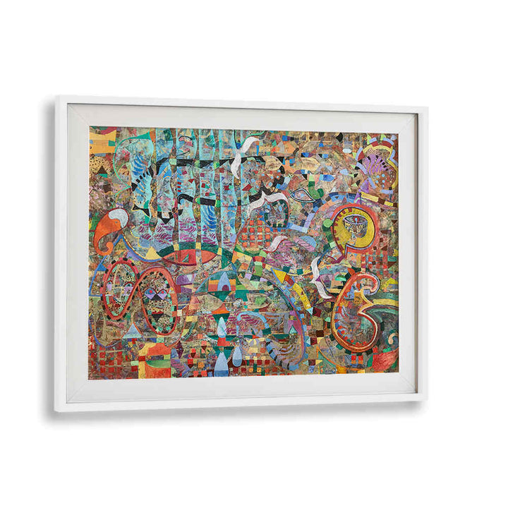 WhiteMount FLYING TOWARDS ETERNITY , ABSTRACT PAINTINGS — framed abstract with layered brushwork, dreamy earth tones and luminous highlights