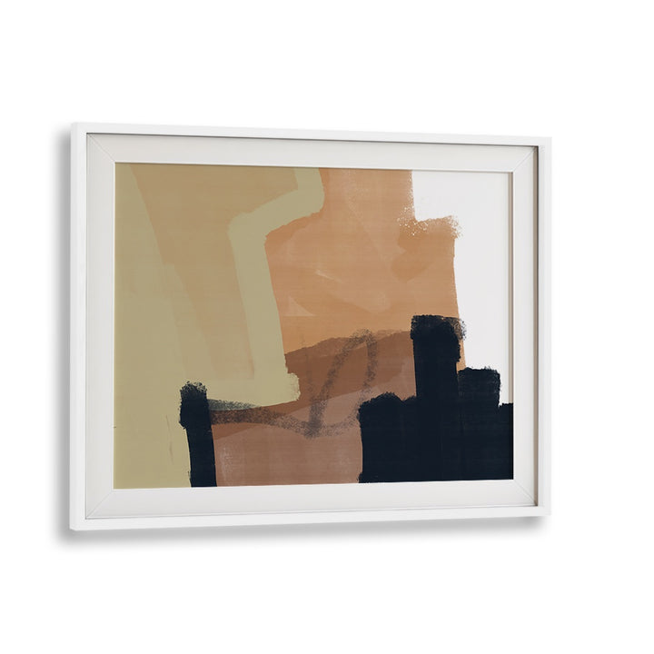 FROZEN ABSTRACT NO III, ABSTRACT PAINTINGS featuring warm tones and bold black accents in a stylish frame.