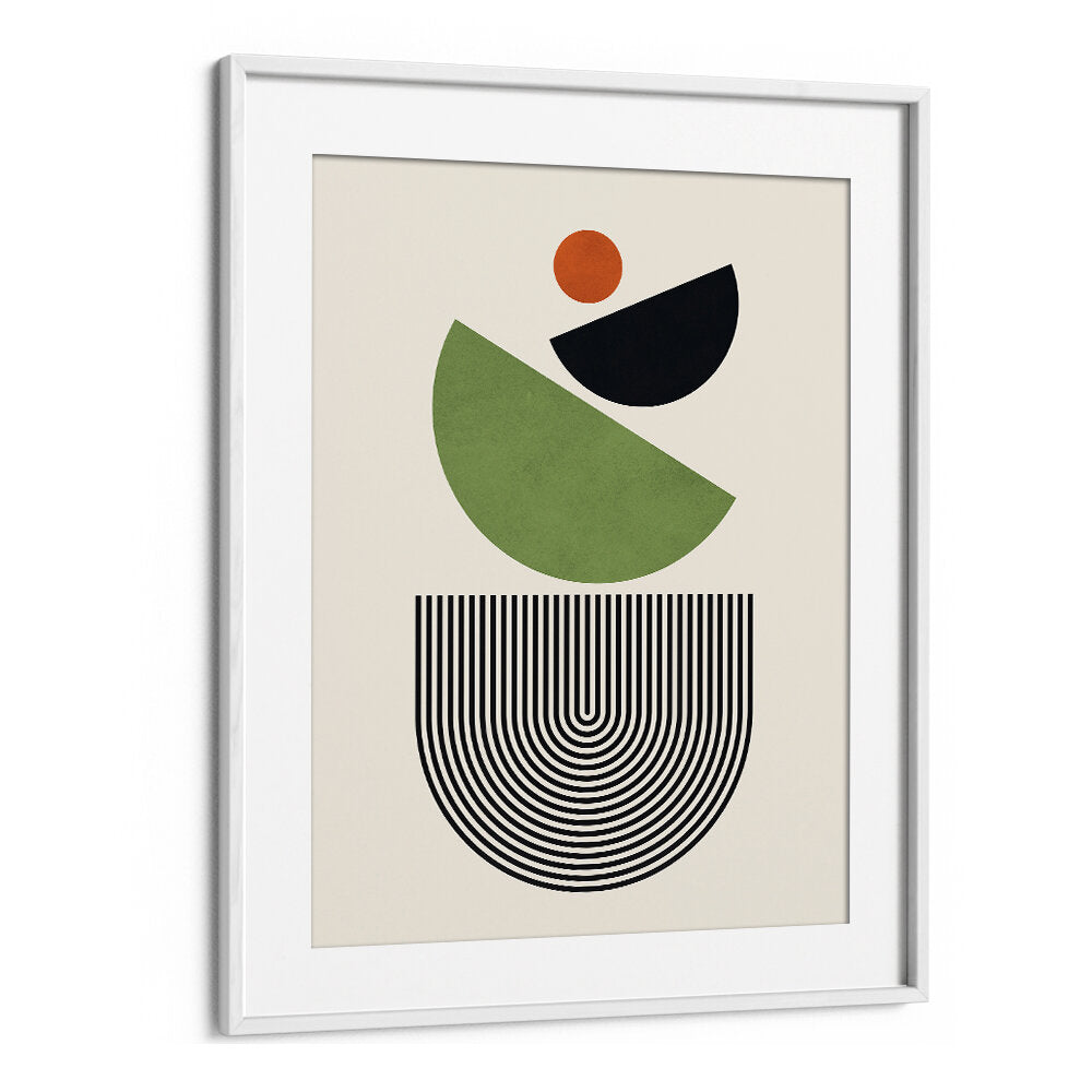 GEOMETRIC SHAPES IN GREEN BLACK AND ORANGE , GEOMETRIC ART PRINTS