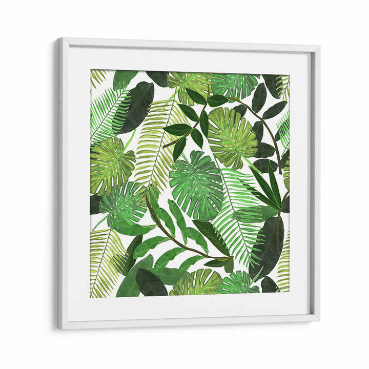 Whitemount framed GREEN TROPICAL WATERCOLOR LEAVES , FLORAL FLOWER PAINTINGS with palm and monstera watercolor leaves