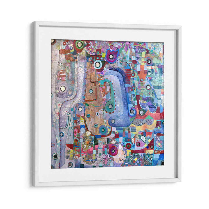 INDIGO MIRROR , ABSTRACT PAINTINGS by Whitemount — framed indigo abstract with layered brushwork, texture and reflective