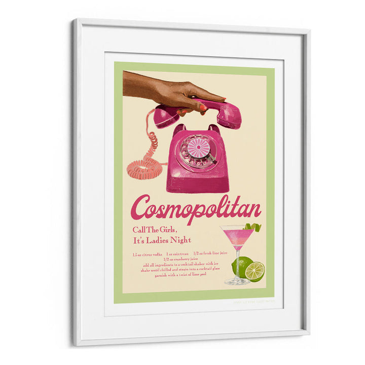 Vibrant JLR COCKTAILS COSMOPOLITAN, FASHION POSTERS capture a retro vibe with a pink telephone and cocktail glass.
