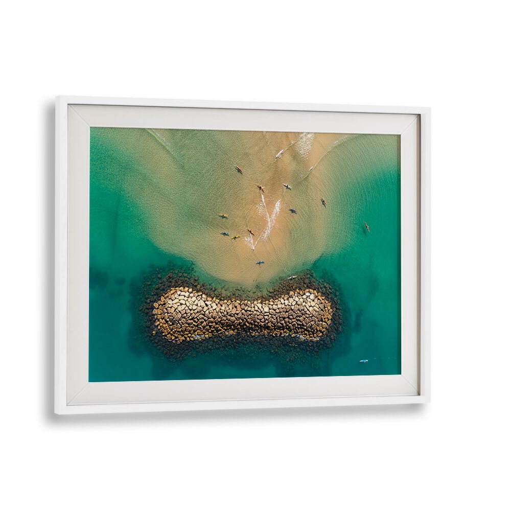 Stunning aerial view of kayakers at KAYAKS WORLD, showcasing vibrant water in beautiful PHOTOGRAPHY PRINTS.