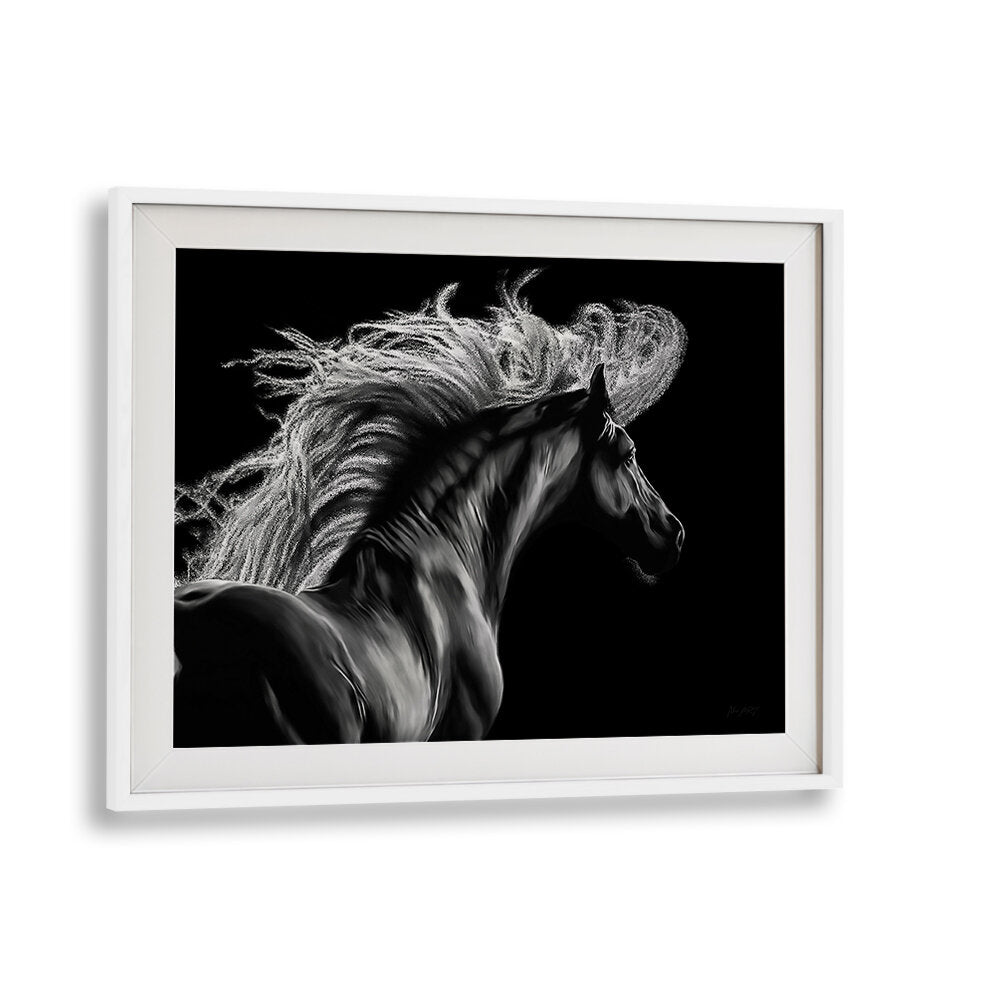 Stunning LE EQUUS, ANIMAL PAINTINGS featuring a majestic horse in black and white, perfect for transforming your space.