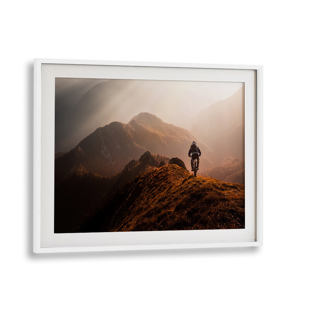 Stunning MAGIC MOMENTS IN THE MOUNTAINS, PHOTOGRAPHY PRINTS capturing a mountain biker against breathtaking vistas.