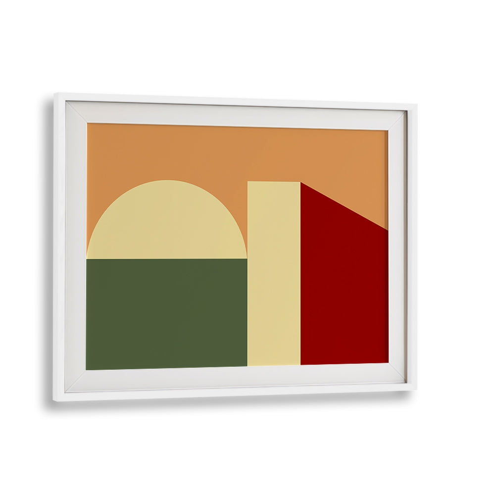 Stylish MODERN TERRA SHAPES, GEOMETRIC ART PRINTS in a white frame, perfect for contemporary decor.