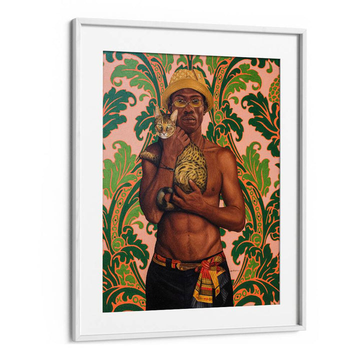 Vibrant MOOSA African Art Paintings featuring a man holding a cat, celebrating African cultural heritage.