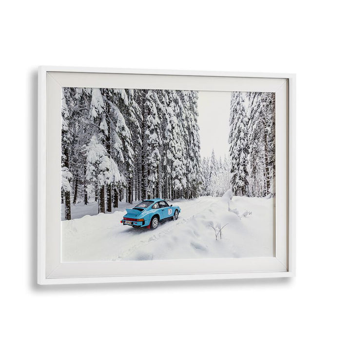 Stunning PORSCHE 911 II, PHOTOGRAPHY PRINTS showcasing a classic car in a snowy forest, perfect for automotive enthusiasts.