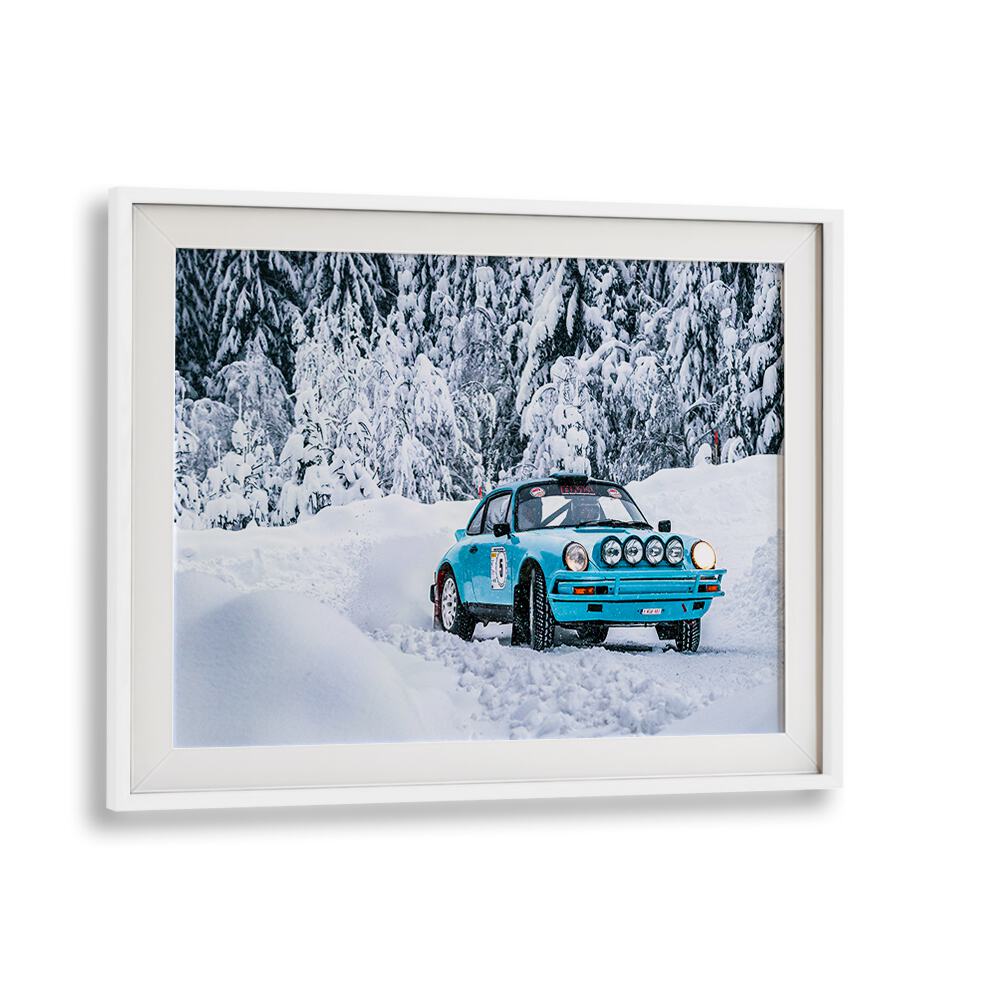 Stunning PORSCHE 911 IV, PHOTOGRAPHY PRINTS showcase a classic car in a snowy landscape, perfect for automotive art lovers.