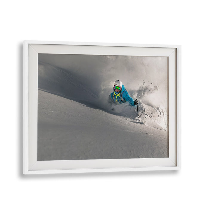 Dynamic skiing scene showcasing the thrill of winter sports, part of POWDER EARTHQUAKE, PHOTOGRAPHY PRINTS collection.
