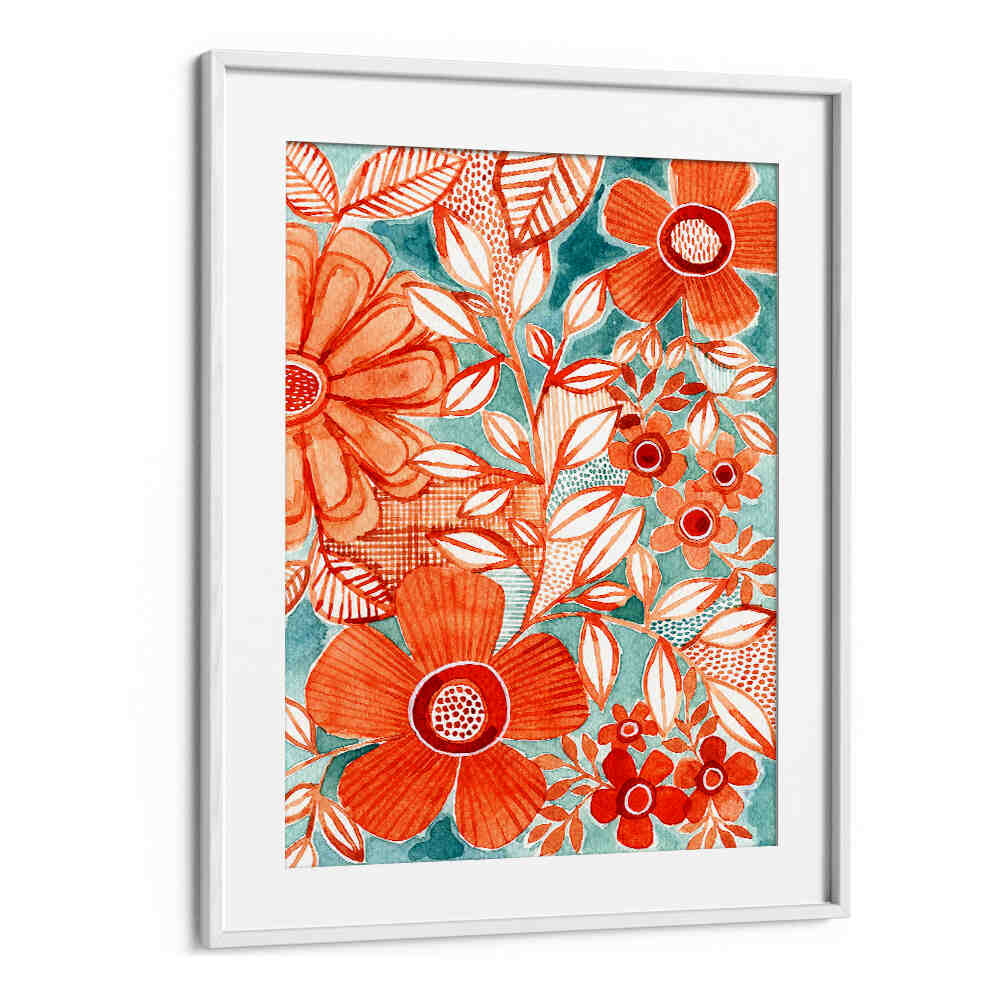 RED DAISIES WITH AQUA