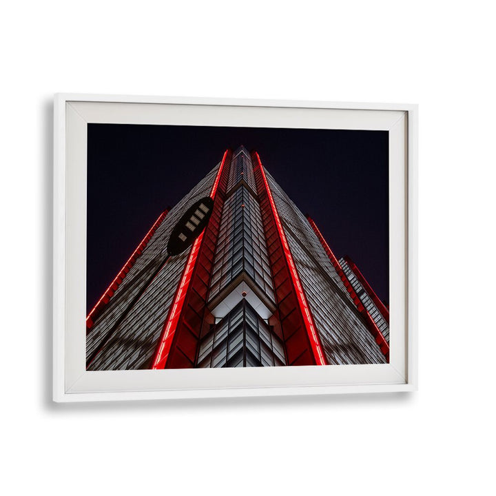 Stunning RED LINE, PHOTOGRAPHY PRINTS showcase urban architecture illuminated at night, capturing city life essence.
