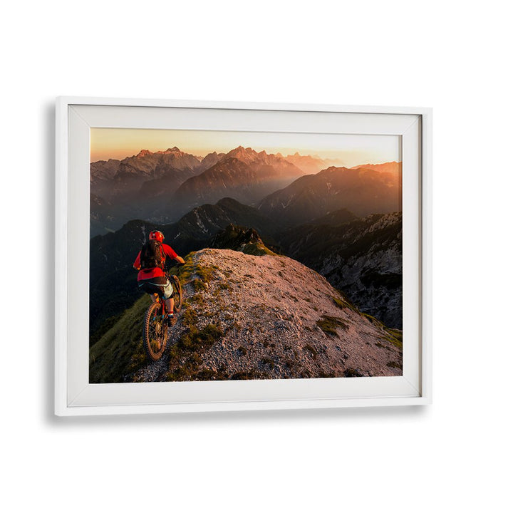 Stunning sunset view of a mountain biker on a ridge, perfect for RIDING RIDGE SINGLETRACK, PHOTOGRAPHY PRINTS.