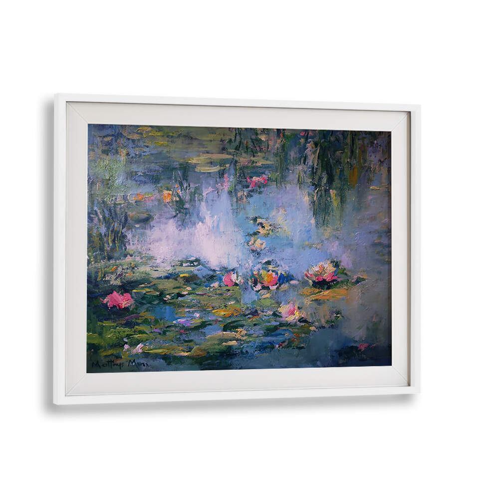 SERENE LILY POND , FLORAL FLOWER PAINTINGS