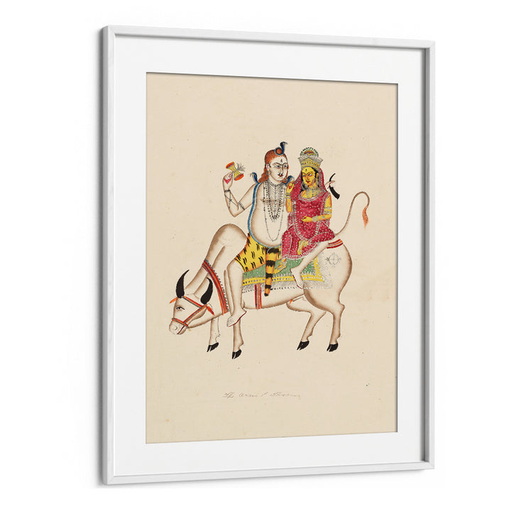 SHIVA AND PARVATI SEATED ON NANDI , INDIAN ART PAINTINGS