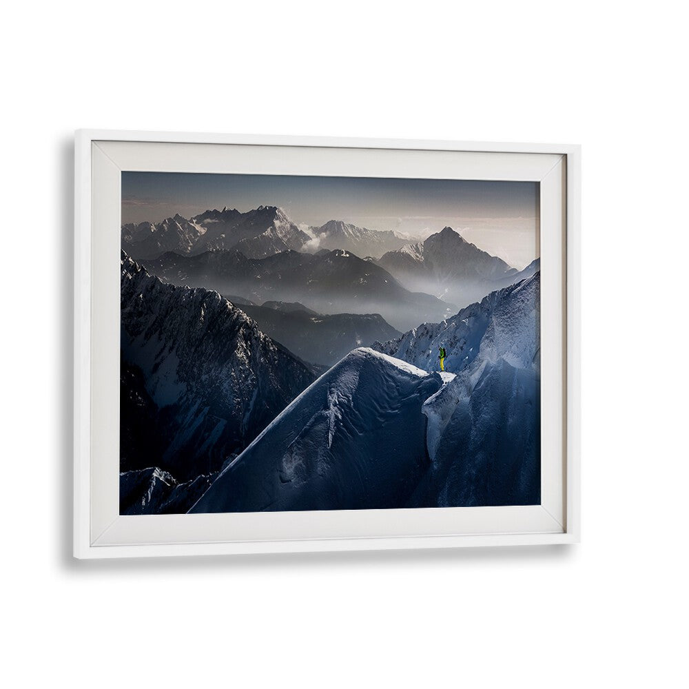 Stunning mountain landscape featuring a climber, part of SILENT MOMENTS BEFORE DESCENT, PHOTOGRAPHY PRINTS collection.