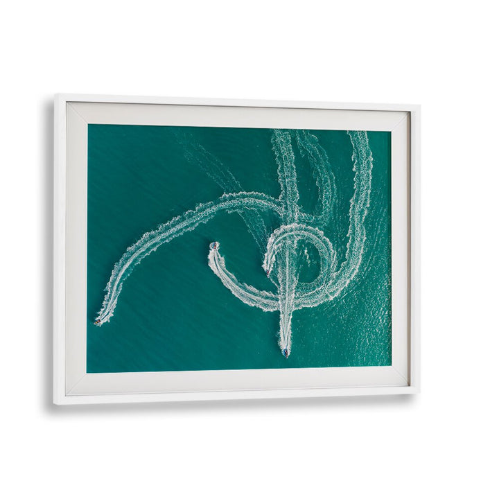 Experience the thrill of SPEEDBOAT SYMPHONY, PHOTOGRAPHY PRINTS showcasing stunning aerial action on vibrant waters.