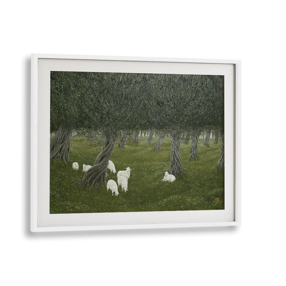 Shamble Grove, animal paintings showcase serene sheep under lush trees, perfect for enhancing your garden decor.