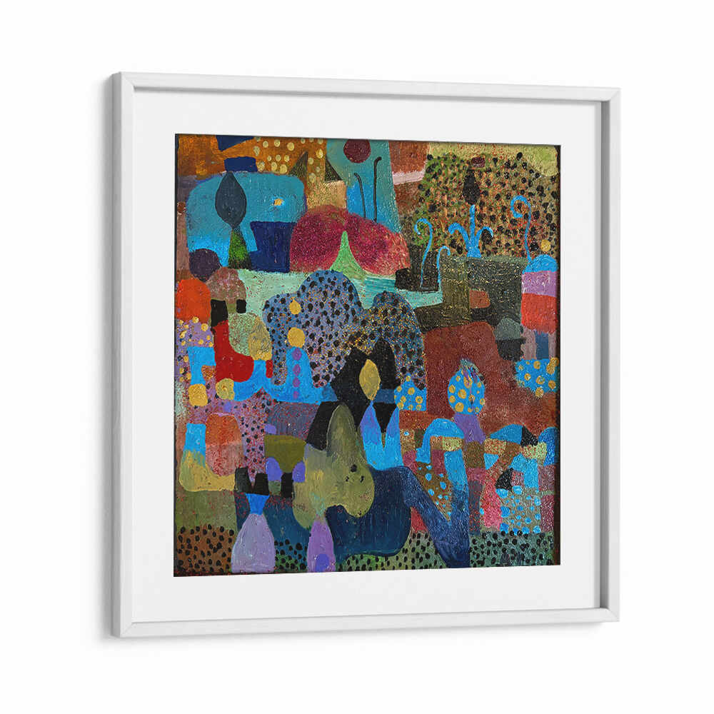 WhiteMount gallery framed canvas showcasing THE VILLAGE , ABSTRACT PAINTINGS with warm earth tones, textured brushstrokes