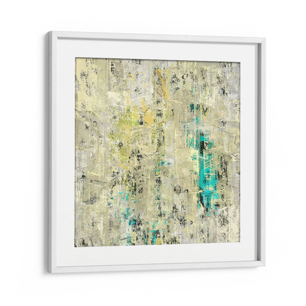 VAGUE, ABSTRACT PAINTINGS featuring calming yellow and teal hues, perfect for enhancing any modern space.