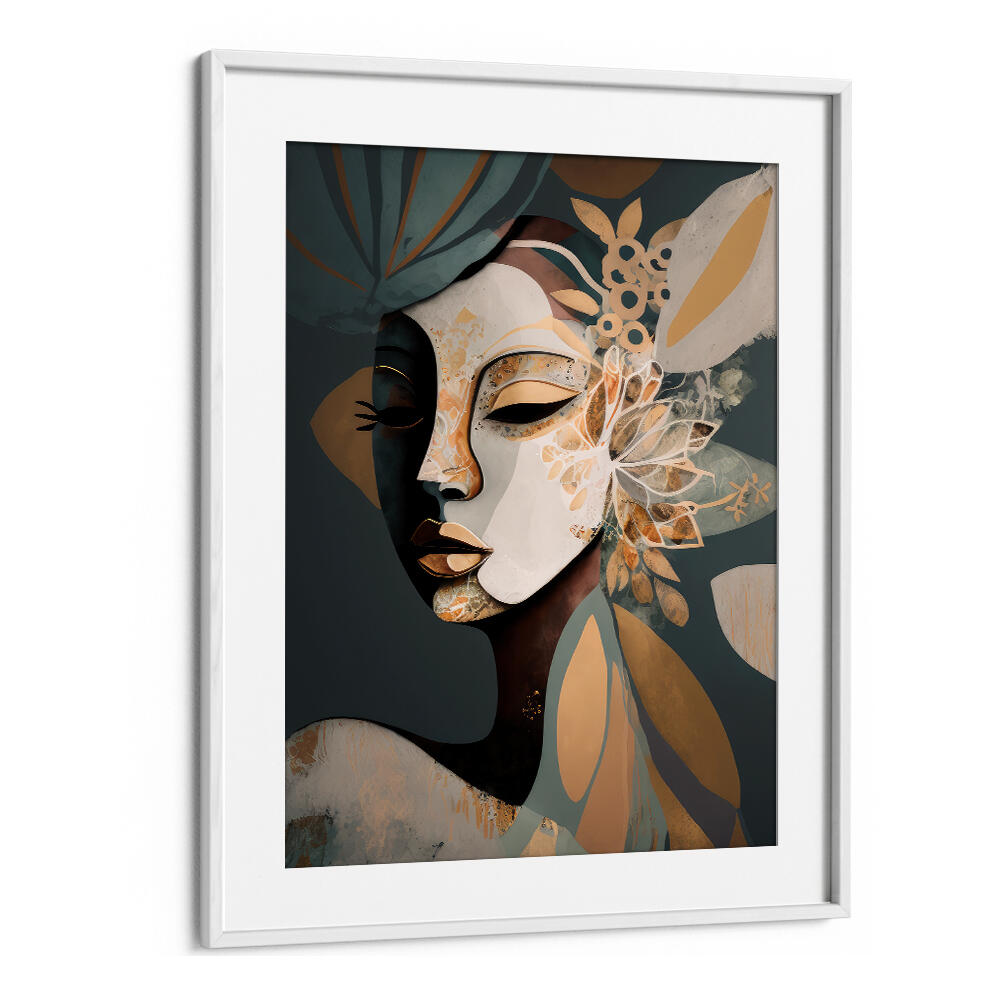 WOMAN FACE PORTRAIT WITH FLORAL ELEMENTS III , PORTRAITS & FIGURATIVE ILLUSTRATIONS
