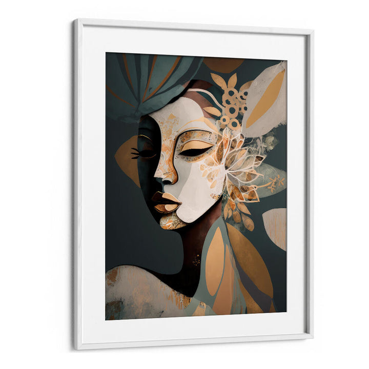WOMAN FACE PORTRAIT WITH FLORAL ELEMENTS III , PORTRAITS & FIGURATIVE ILLUSTRATIONS