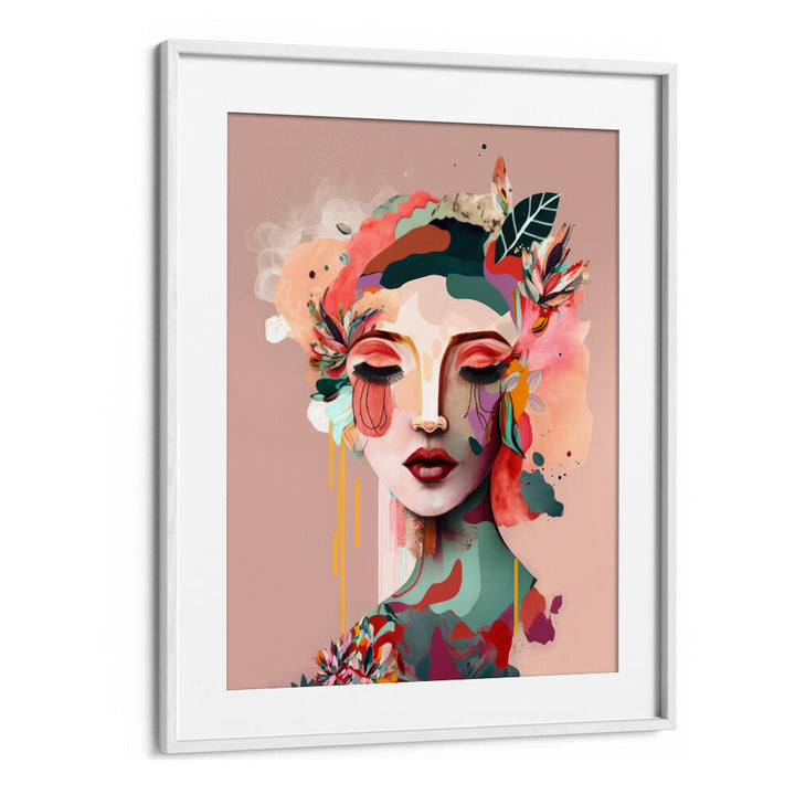 WOMAN FACE PORTRAIT WITH FLORAL ELEMENTS I , PORTRAITS & FIGURATIVE ILLUSTRATIONS