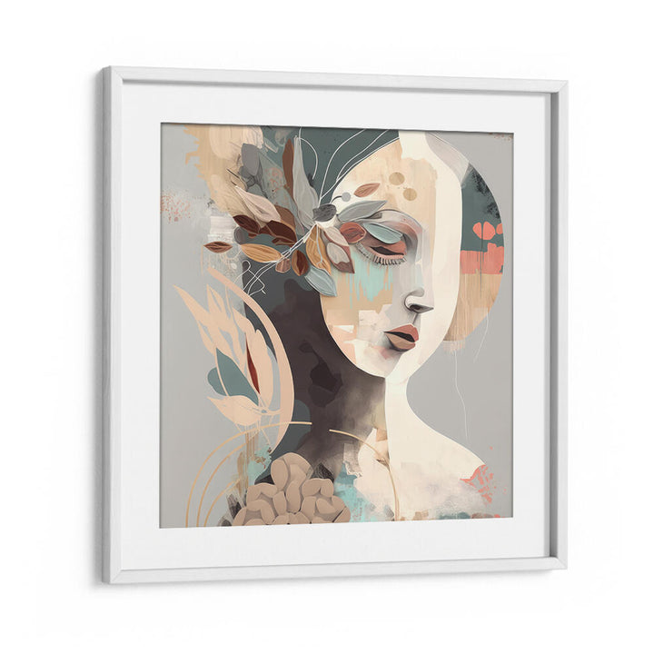 WOMAN FACE PORTRAIT WITH FLORAL ELEMENTS , PORTRAITS & FIGURATIVE ILLUSTRATIONS