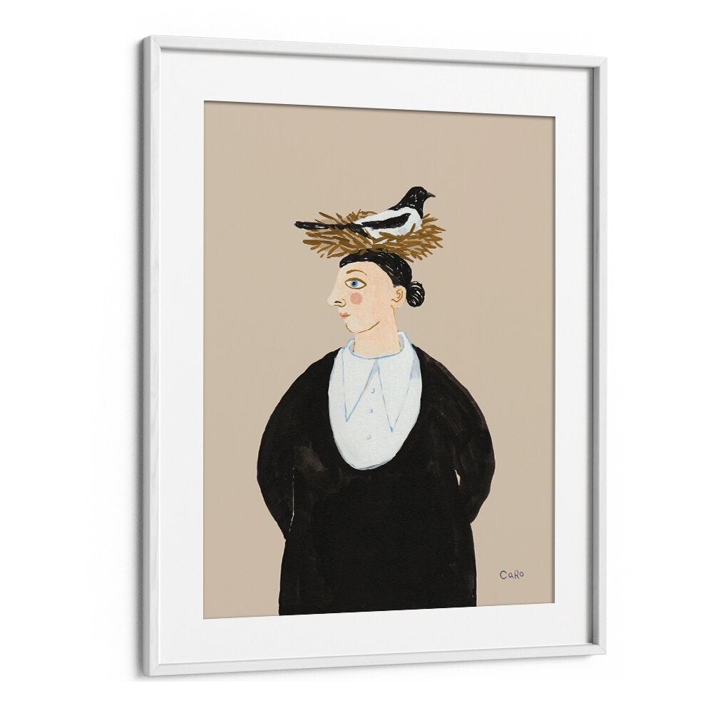 WOMAN WITH MAGPIE , PORTRAITS & FIGURATIVE ILLUSTRATIONS