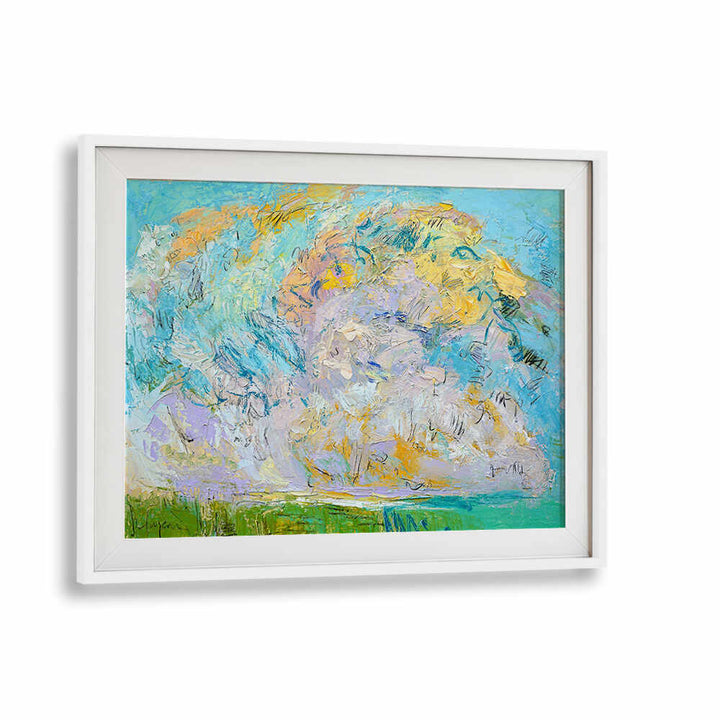 WHIMSICAL CLOUDSCAPE , LANDSCAPE PAINTINGS Whitemount framed dreamy scene with soft floating clouds, pastel texture