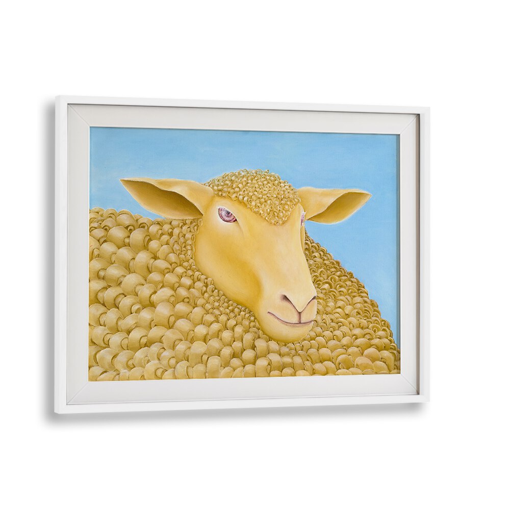Woolly Mundane, animal paintings showcase a striking sheep portrait, blending artistry with nature's beauty.