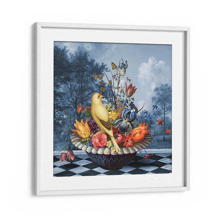 YELLOW BIRD FLORAL STILL LIFE
