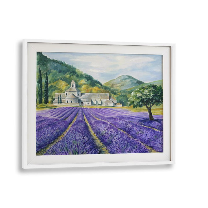 Tranquil Lavender Field Serenity, Landscape Paintings showcasing vibrant blooms and a peaceful countryside view.