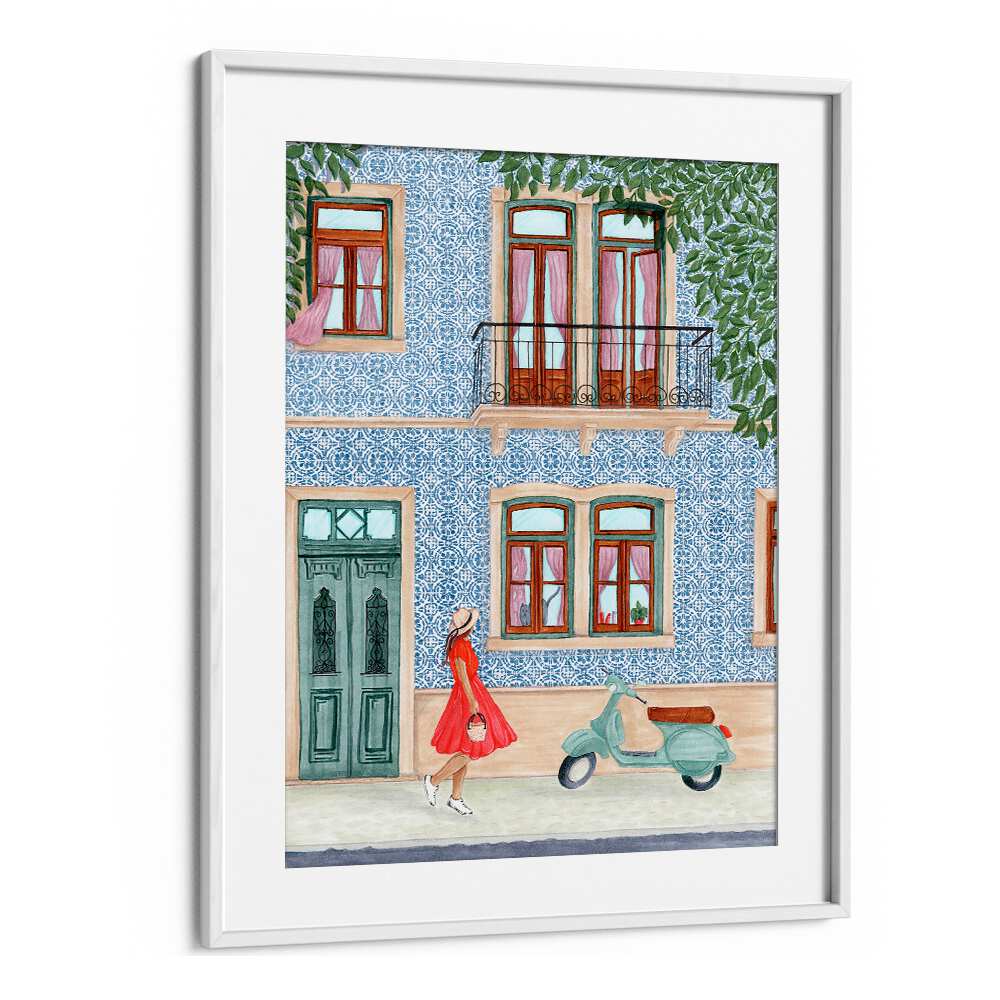 Vibrant LADY WITH SCOOTER, BAR & CAFE ART captures elegance and freedom, perfect for enhancing any space.