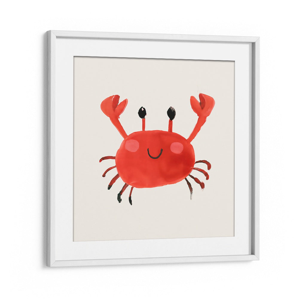 Cheerful red crab with raised claws in CRABS UP , KIDS ROOM PAINTINGS by Whitemount for playful kids’ decor.