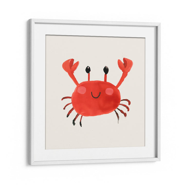 Cheerful red crab with raised claws in CRABS UP , KIDS ROOM PAINTINGS by Whitemount for playful kids’ decor.