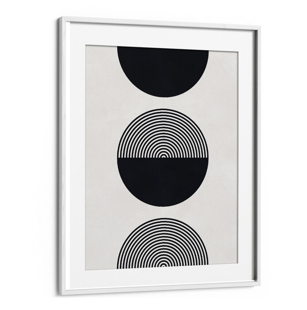 Elegant SHAPES XI, GEOMETRIC ART PRINTS featuring black and white circular designs, perfect for modern decor.
