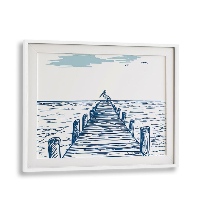 Elegant PELICAN PIER, BEACH PAINTINGS display a serene pier scene, perfect for enhancing any outdoor space.
