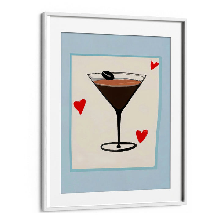 ESPRESSO MARTINI BABY , BAR artwork featuring a stylized espresso martini with red hearts in a white frame from Whitemount.