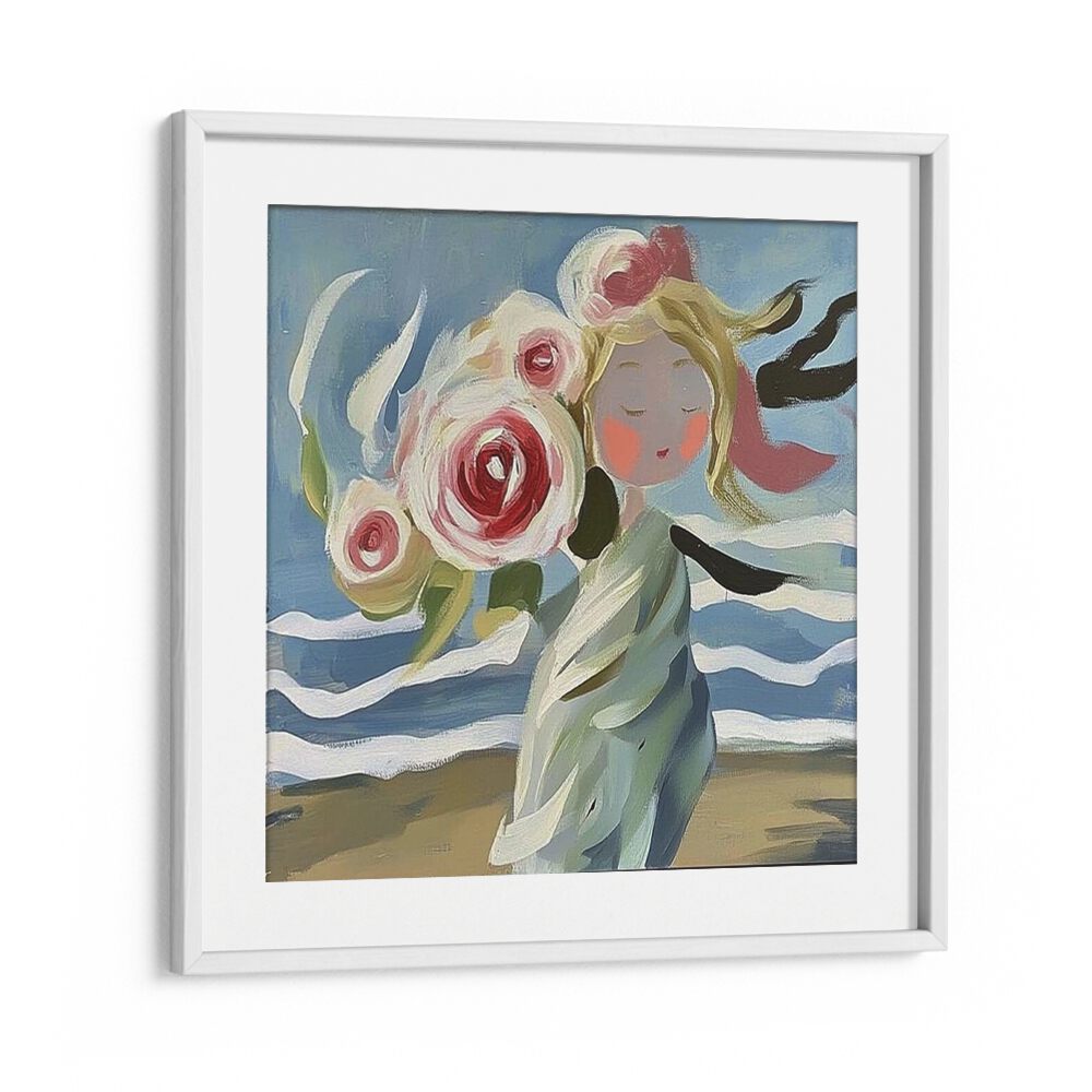 Charming GIRL WITH ROSES artwork, perfect for adding elegance and romance to any space, available at WhiteMount.